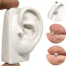 Piercing Tragus Prata 925 Flor Cravejada Tamanho M