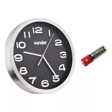 Relógio Parede Analógico Vonder 36cm Aluminio Escovado+pilha