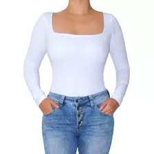 Blusa Body Cuello Escote Cuadrado Manga Larga Moda Juvenil