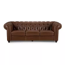 Rosen Sofá Chesterfield 3 Cuerpos Cuero Camel