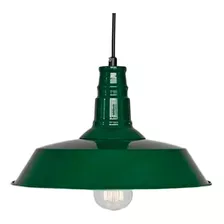 Campana Vintage De Metal Verde E27 36cm Con Cable Verde