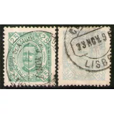 Angola 2 Antiguos Sellos Usados Rey Carlos I Año 1893-94