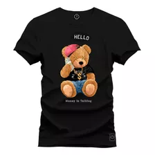 Camiseta Algodão Estampada Urso Hellop
