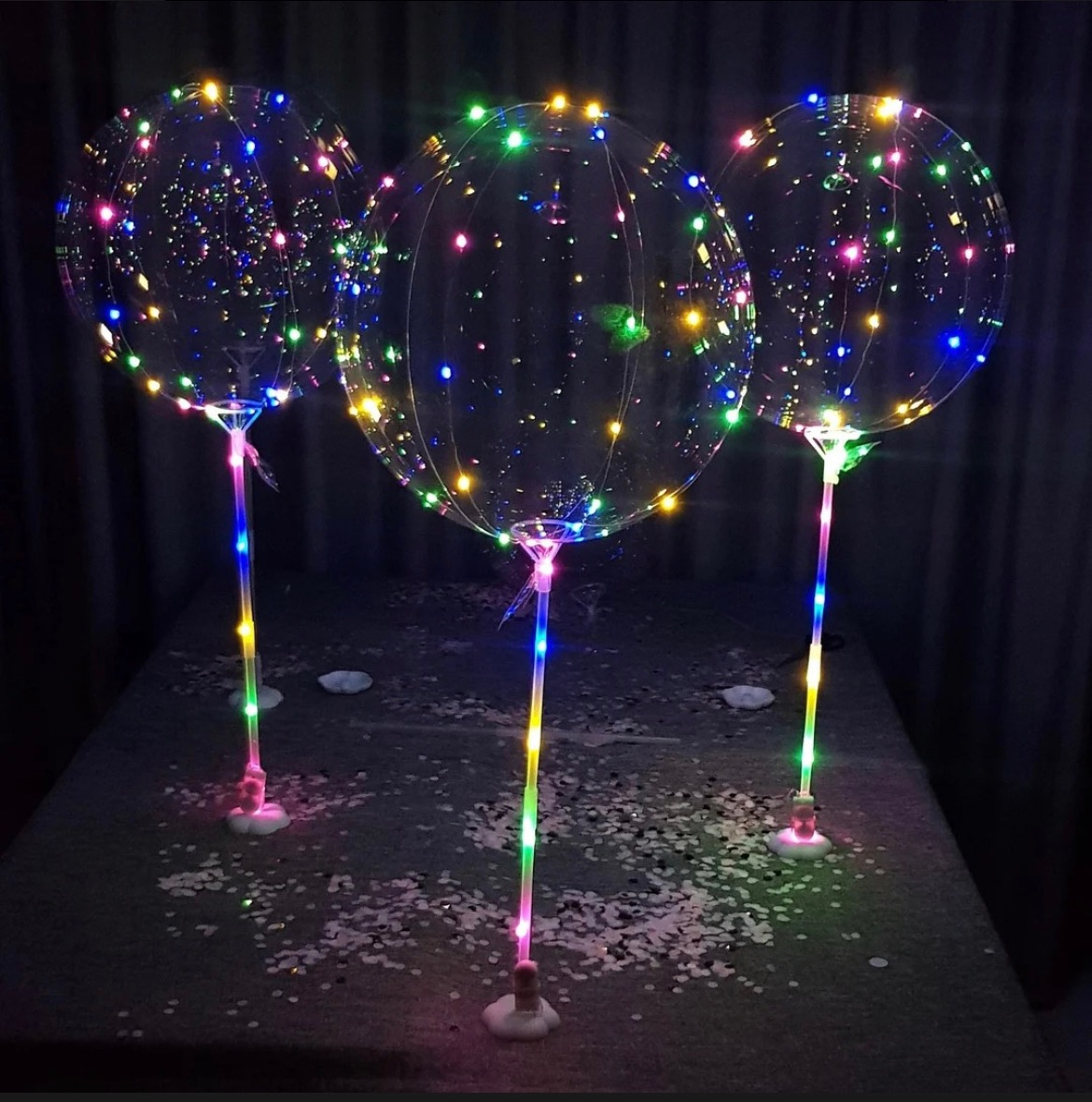 10 Globos Burbujas Led Con Bases +pilas Para Centro De Mesa