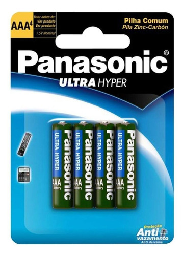 Pilha Aaa Panasonic Super Hyper R03ual/4b400 Cilíndrica  - 4 Kit