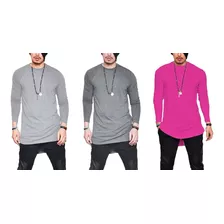 Kit 3 Camisetas Camisa Oversized Longline Masculina Wooks