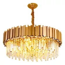 Lustre De Cristal Redondo Dourado Para Sala E Quarto 75cm