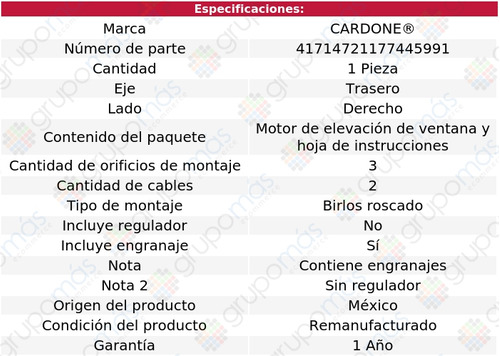 1 Motor Elevacin Ventana Tras Der Saturn Ls2 00 Reman Foto 4