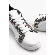Tenis Sneakers Hombre Snake Blancos Det. Colors Moon & Rain
