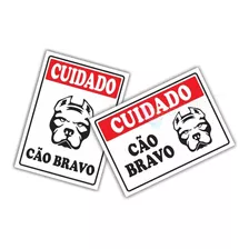 2 Placas Advertência Cuidado Cão Bravo Portão Pitbull