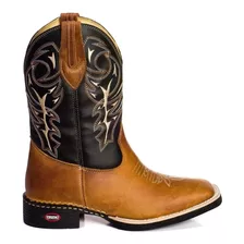 Bota Texana Masculina Cano Alto Bico Quadrado Couro Legitimo