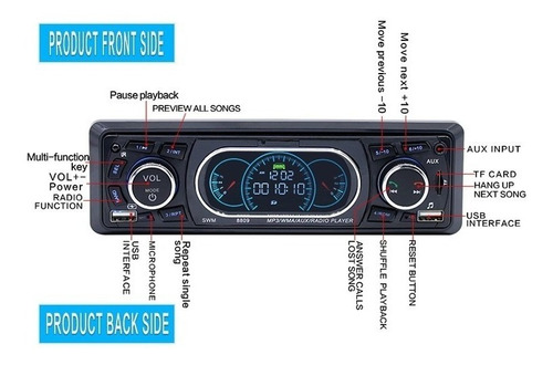 Carguia Auto Reproductor Mp3 Bluetooth Y Radio Con Luces Foto 8