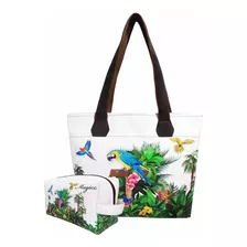 Bolsa Tropical Feminina Com Necessaire Araras Magicc 058 