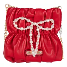 Bolsa De Fiesta Luana Nicole Lee Con Cadena Y Perlas Fw22 Color Rojo