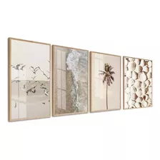 Kit 4 Quadros Decorativos Mar Concha Com Moldura 50x70 Vidro