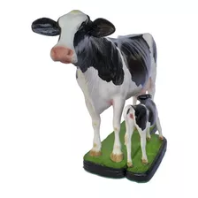 Escultura Vaca Holandesa Com Filhote De Resina Realista