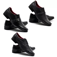 Kit Com 3 Pares Sapatos Social Masculino Couro Legitimo