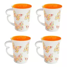 Set X4 Tazas Dibujos Mug Jarro Porcelana Café Té Colores