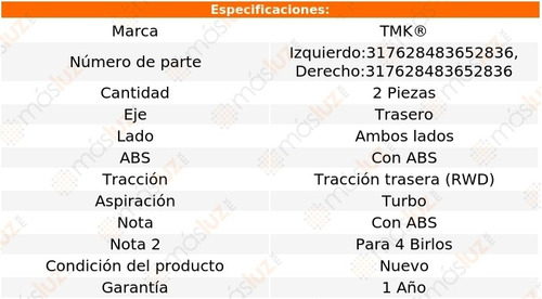 2- Mazas Traseras 528i 2.0l 4 Cil 2012/2016 Tmk Foto 2