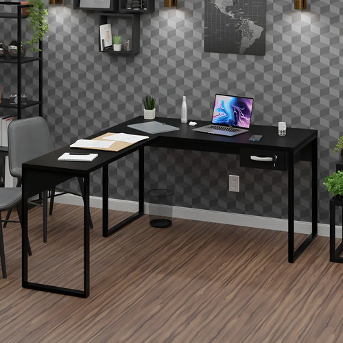 Mesa De Canto Em L Escrivaninha Com 1 Gaveta Fiwt Preto