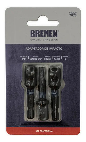 Adaptador Taladro Impacto 1/4 - Cuadrado 3/8 Bremen X 3 7873