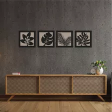 Cuadro Madera Calado Hojas Plantas Moderno Living Decorativo Color Negro Y Arcilla