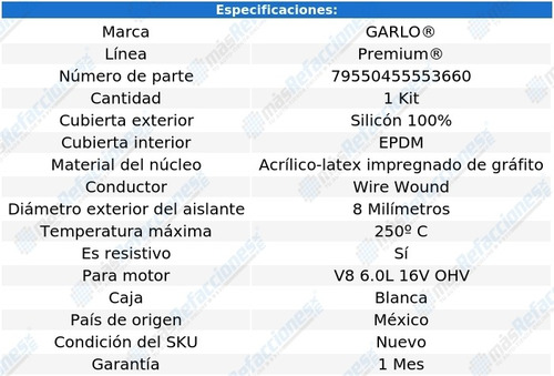Set Cables Bujias Gto V8 6.0l 16v Ohv 05 Al 06 Garlo Premium Foto 2
