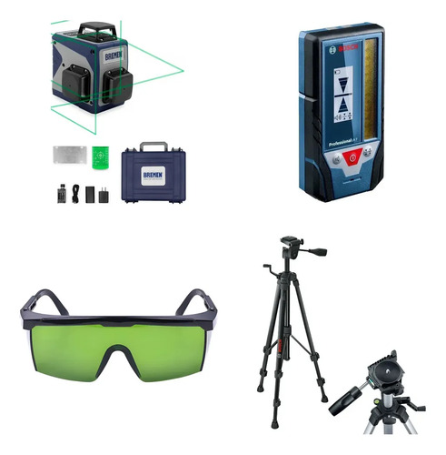 Kit Nivel Laser Bremen 7724 - 3 Lineas Verdes 360 + Receptor Bosch Lr7 50mts + Tripode Bosch Bt150 + Gafas Bosch Verdes