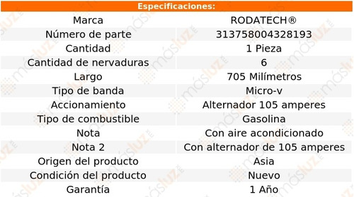 (1) Banda Accesorios Micro-v Tempest 6 Cil 3.1l C/aa 90/91 Foto 2