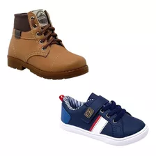 Kit Exclusivo 2 Pares Bota Infantil Menino Sapatenis Casual