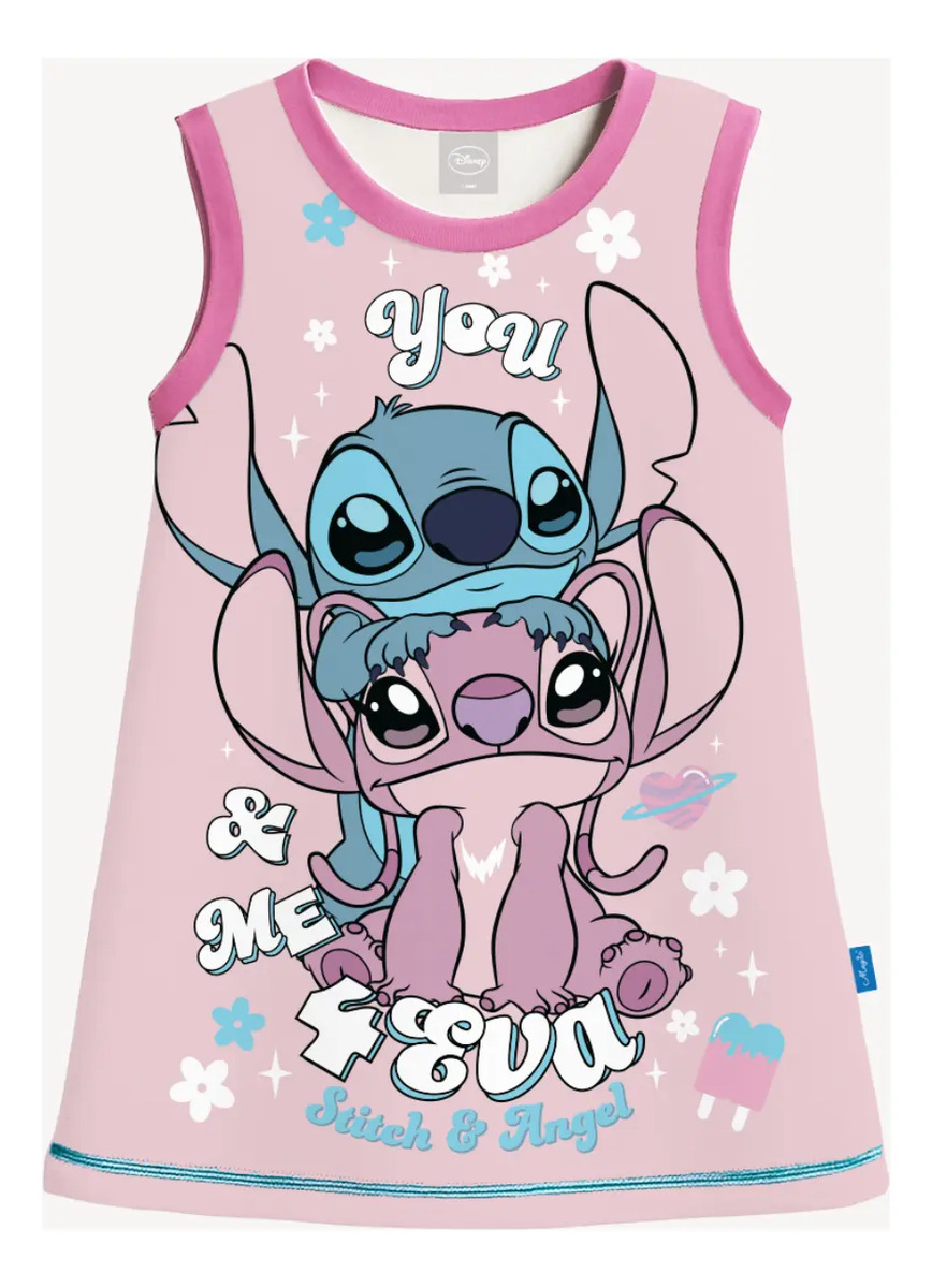 Pijama Stitch Y Angel Camisón Musculosa Infantil Nena Disney Rosa 16