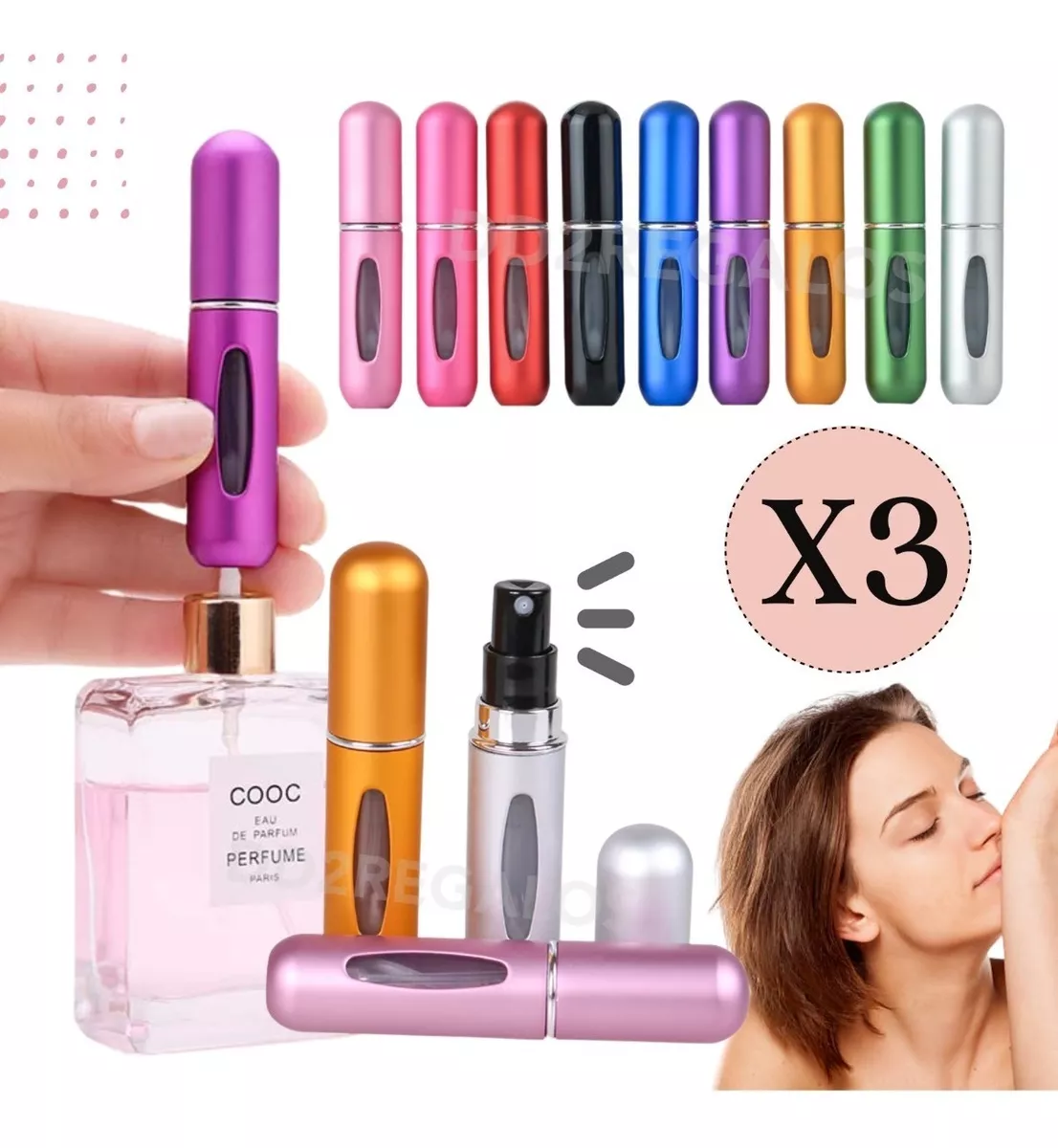 3 Mini Perfumeros Portátil Recargable 5ml Atomizador Colores