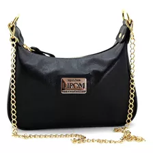 Bolsa Lirom Pequena Alça Corrente Dourada Couro Legitim Luxo Acambamento Dos Ferragens Ouro Cor Preto Cor Da Correia De Ombro Dourado Desenho Do Tecido Liso