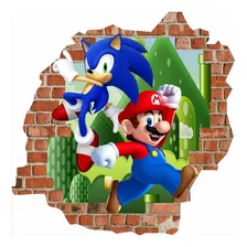 Oferta Vinilo Efecto 3d Pared Rota Mario Y Sonico 50cmx50cm