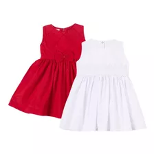 Kit Vestido Infantil Natal Ano Novo Vermelho E Branco