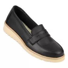 Zapato Casual Cuña Mujer Negro Piel Stfashion 03003701