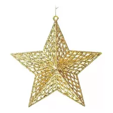 Estrela Com Gliter Vazada Dourada 22cm Decoração De Natal