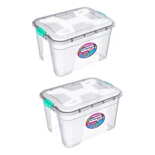 Kit 2 Box Caixa Plástico Empilhável 20l C/ Tampa Organiza Cor Transparente