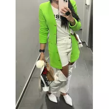 Blazer Zara Talle M Verde Manzana Color Lima Tela Tramada