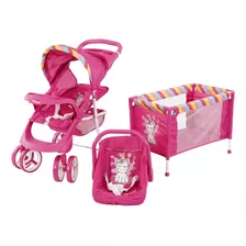 Combo Juguete Prinsel Carriola + Cuna + Portabebe Unicornio