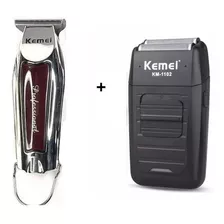 Kit Kemei 9163 Acabamento Premium+kemei 1102 Shaver Bivolt Cor Preto/cromado 110v/220v
