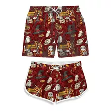 Kit Casal Short Praia Masculino Feminino Harry Potter Verm.