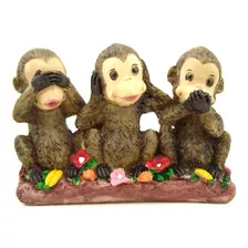 Trio De Macacos Sabio Resina Cor Marron