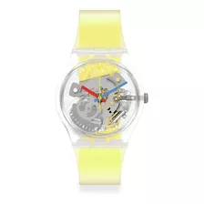 Relojes Swatch Reloj Clearly Yellow Striped De Hombre Pulser Color De La Malla Amarillo Color Del Bisel Amarillo Color Del Fondo Transparente