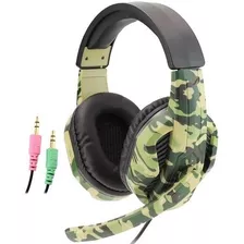 Fone Gamer Headset Camuflado Anti Ruido Microfone P3 Usb Led Cor Da Luz Azul