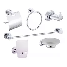 Kit De Accesorios Para Baños 6 Piezas Cromo Y Vidrio M-4700