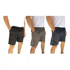 Kit 03 Shorts De Tactel Com Bolsos Sem Estampas - Reforçado