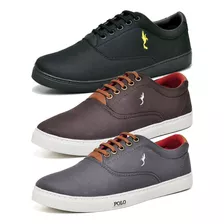 Kit Tênis Masculino Polo Conforto Sapatenis Casual 3 Pares