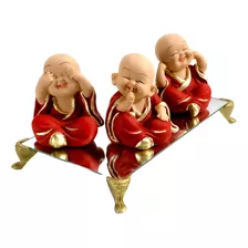 Trio Buda Bebê Cego Surdo Mudo Ouro/ Cores+ Aparador Brinde 