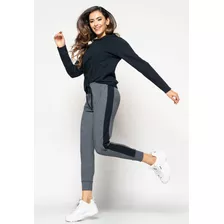 Calça Comfy Jogger Com Faixa Lateral Moletinho Grafite Salv